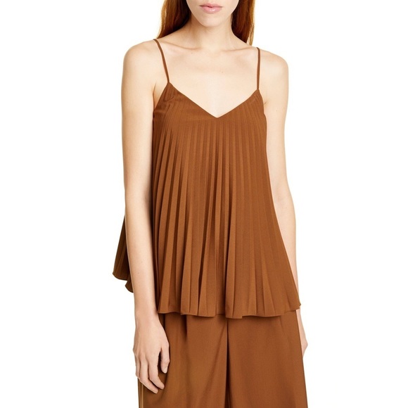 Tibi • Edith Pleating Cami brown strappy accordion pleats - Picture 1 of 10